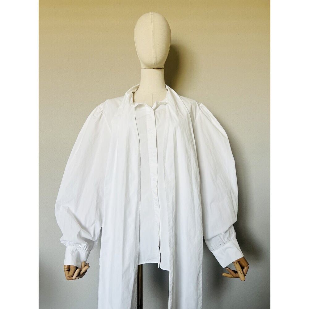 Anthropologie White Bow-Tie Puff Sleeve Blouse - Picture 6 of 16